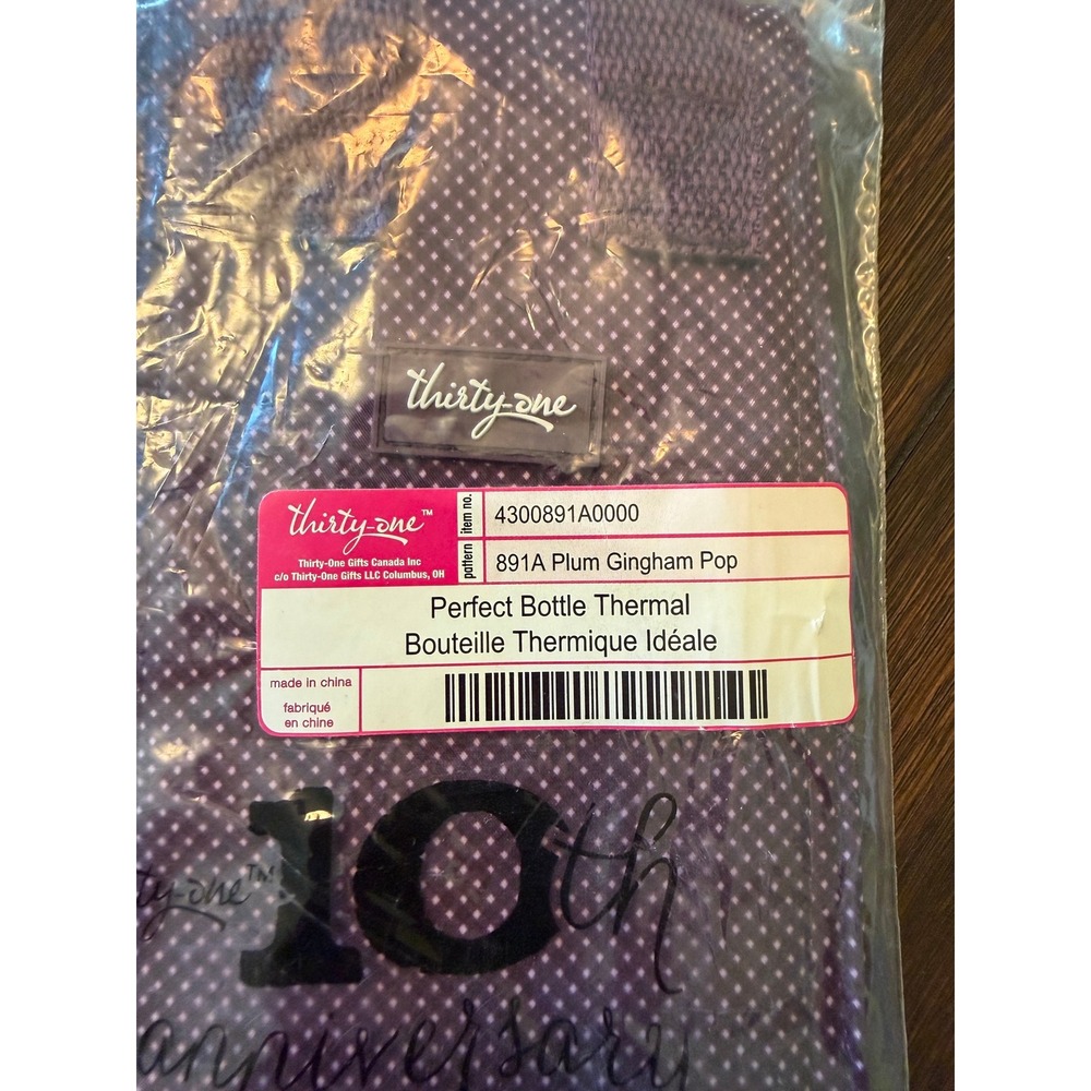 Thirty-One Perfect Bottle Thermal Plum Gingham Pop 4300891A0000 Purple New